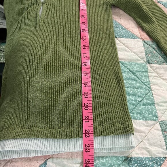 Y2K Reference Point Sweater Top Womens M Green Knit Stretch Twofer Fairy Grunge - Picture 7 of 7